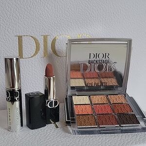 Dior Backstage Eye Palette & Nude Rose Lipstick - Warm Brown, Coral, Gold